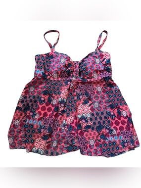Krista by Christina NWT Tankini Top M Coral Paisley Hip Minimizer Swim